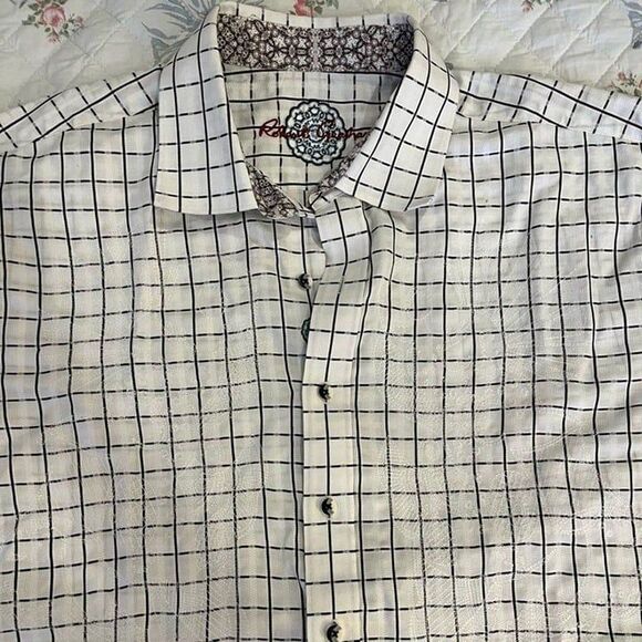 Robert Graham Full Chest Embroidery White Black Check Button Down size XXXL 3XL - Picture 2 of 12